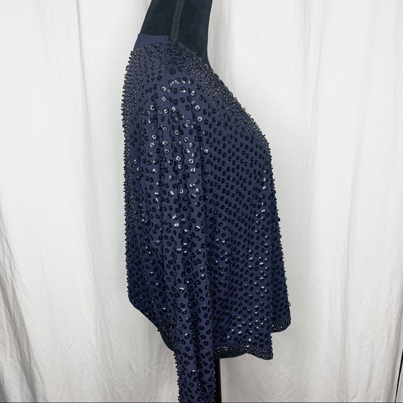 Gorgeous sequinned and jewelled blue swing jacket - Picture 3 of 8